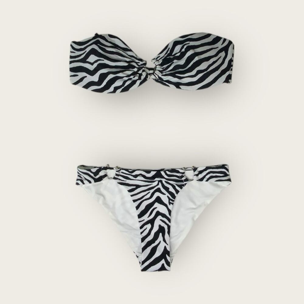 NWT | Tinibikini | Zebra Print Bandeau Bikini Set | Black/White | Small